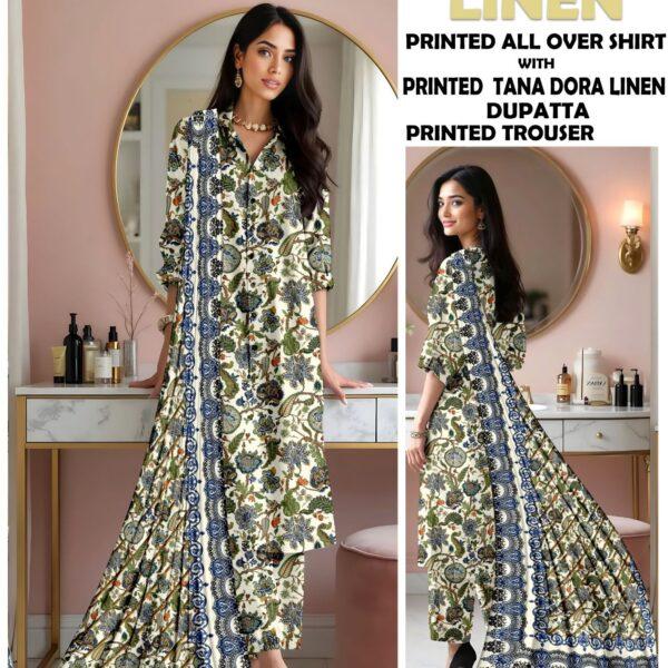 BAROQUE PRINTED TANA DORA LINEN 3 PIECE DRESSES WOMEN COLLECTION DESIGN NO 5