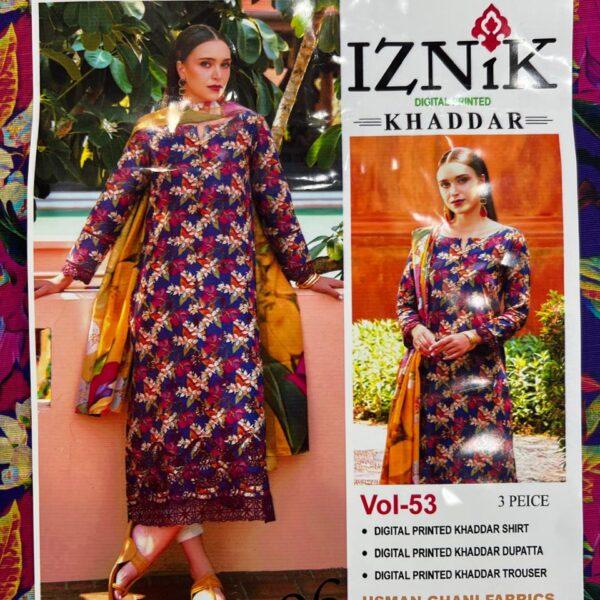 IZNIK BRAND DIGITAL PRINTED KHADDAR 3 PIECE DRESSES WOMEN COLLECTION DESIGN NO 6