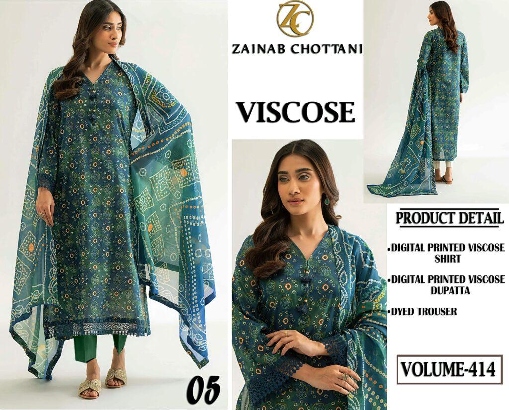 Volume 414 – Zainab Chottani Viscose Digital Printed 3 Piece Dress – Design No. 05