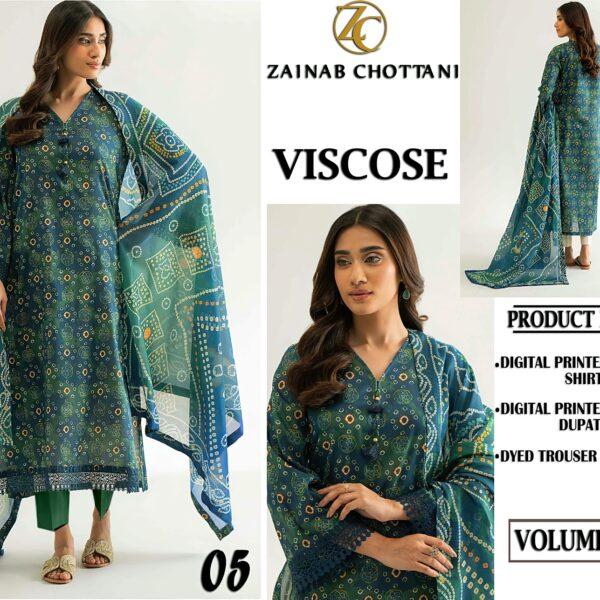 Volume 414 – Zainab Chottani Viscose Digital Printed 3 Piece Dress – Design No. 05