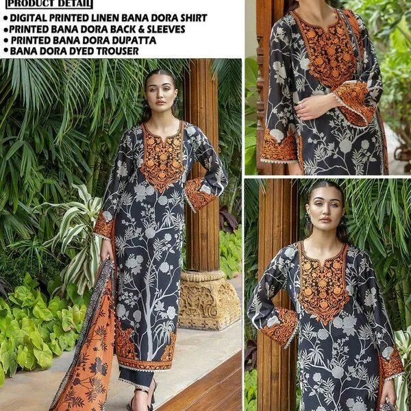413 Zainab Chottani BANA DORA LINEN 3PC Suit Women Collection Design No 6