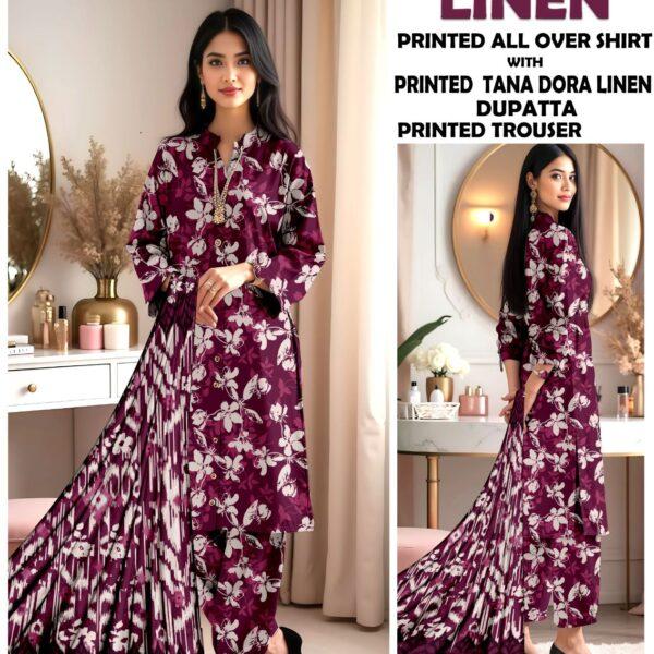 BAROQUE PRINTED TANA DORA LINEN 3 PIECE DRESSES WOMEN COLLECTION DESIGN NO 6