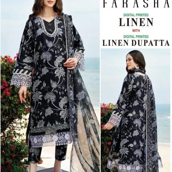 Vol 404 Iznik Nureh Baroque Premium Digital Printed Linen 3 Piece Suit Women Collection Design No 6