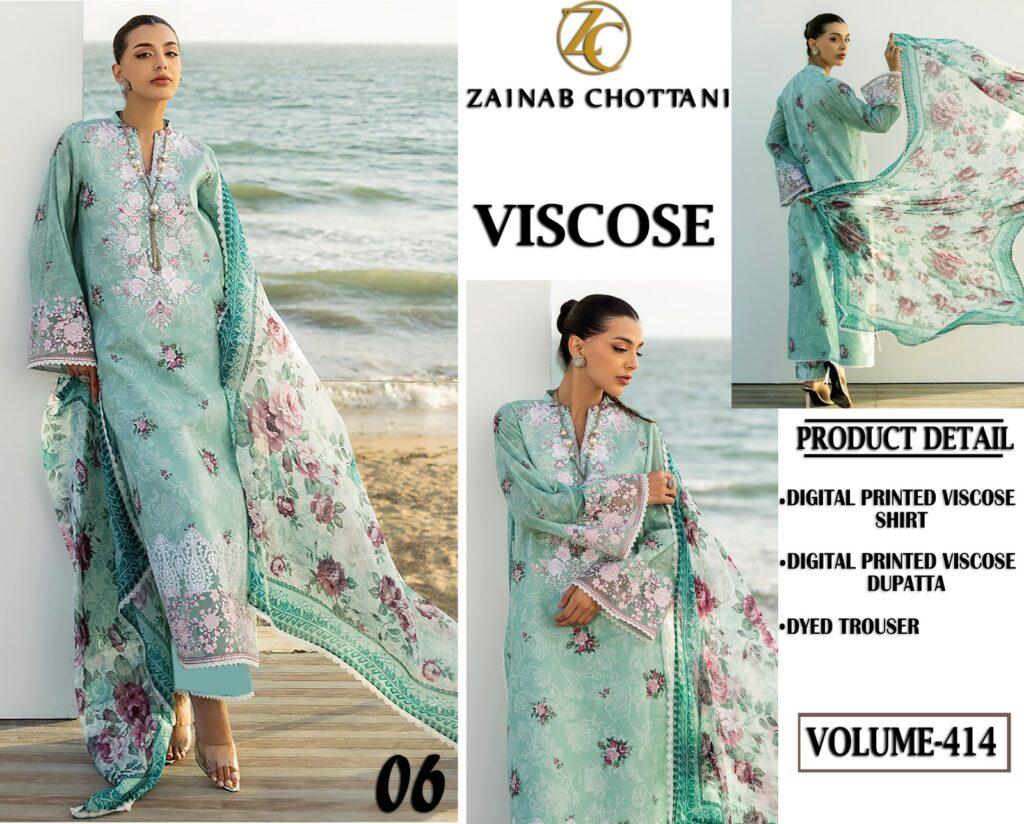Volume 414 – Zainab Chottani Viscose Digital Printed 3 Piece Dress – Design No. 06