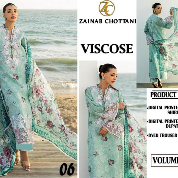 Volume 414 – Zainab Chottani Viscose Digital Printed 3 Piece Dress – Design No. 06