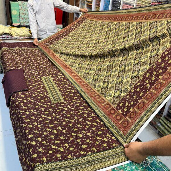 Safa Marwa Original Brand Winter Collection Karandi Fabrics 3 Piece Suit Women Collection Design No 7