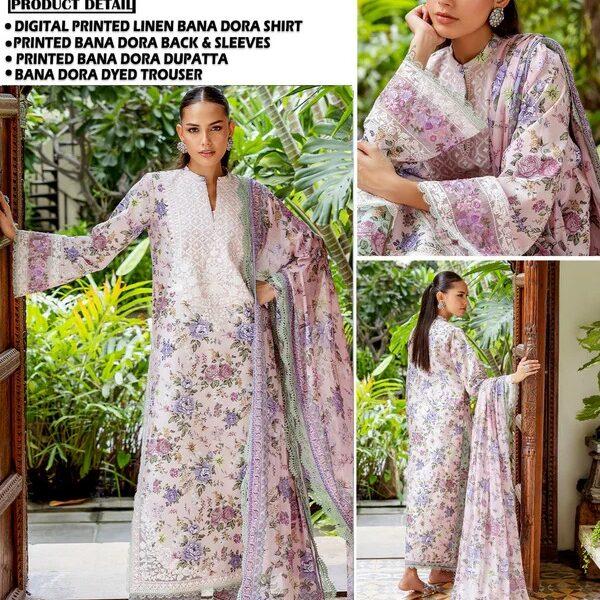 413 Zainab Chottani BANA DORA LINEN 3PC Suit Women Collection Design No 7