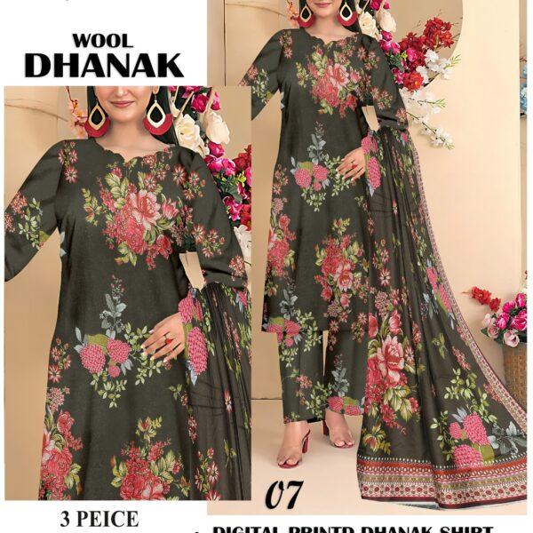 417-Volume Iznik Wool Dhanak Digital Printed 3Pc Suit Women Collection Design No 7