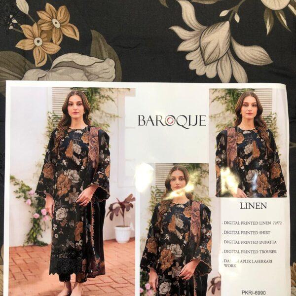 CRIMSON BAROQUE ZAINAB CHOTTANI AFROZEH DIGITAL PRINTED LINEN 3PC SUIT DESIGN NO 7