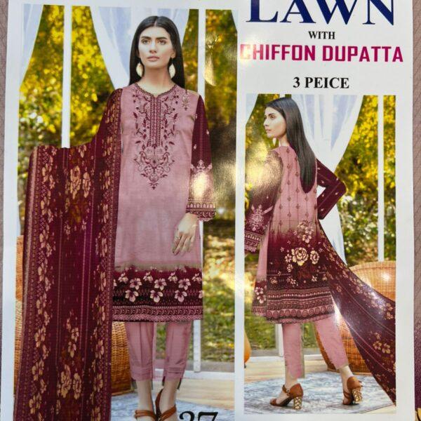 366-Volume Asim Jofa Maria B Baroque Lawn Embroidered Suit Neck Embroidered 3Pc Suit Women Collection Design No 2