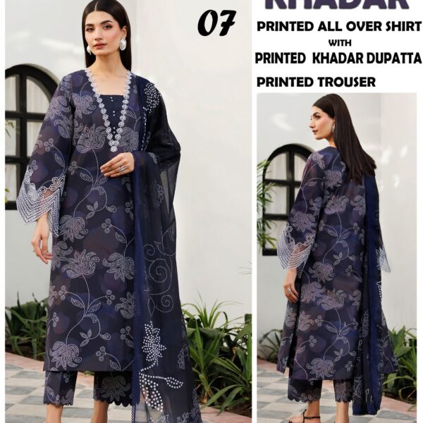 VOL 411 BAROQUE PRINTED KHADDAR 3 PIECE SUIT WOMEN COLLECTION DESIGN NO 7