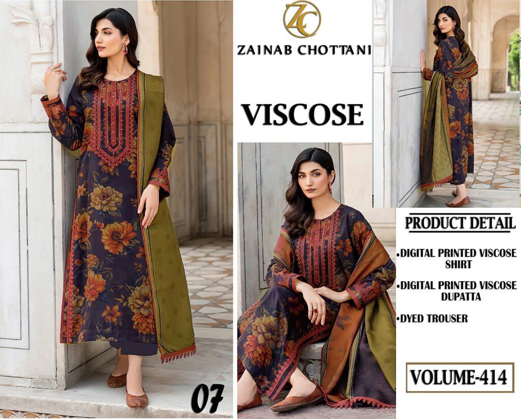 Volume 414 – Zainab Chottani Viscose Digital Printed 3 Piece Dress – Design No. 07