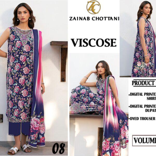 Volume 414 – Zainab Chottani Viscose Digital Printed 3 Piece Dress – Design No. 08