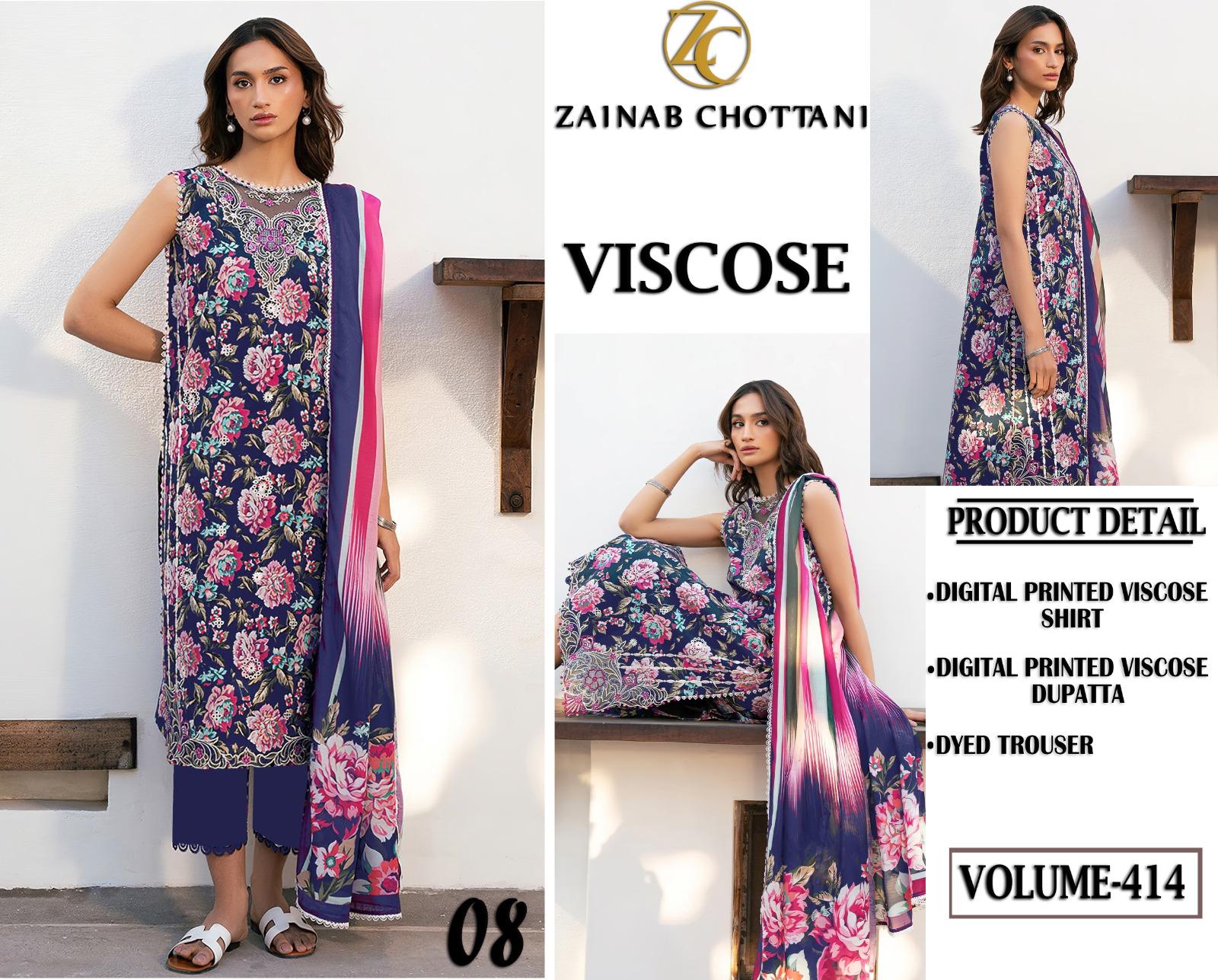 8a Volume 414 – Zainab Chottani Viscose Digital Printed 3 Piece Dress – Design No. 08