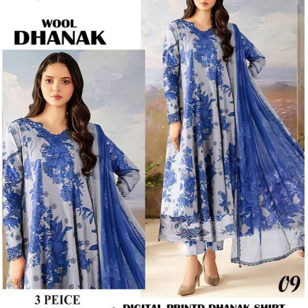417-Volume Iznik Wool Dhanak Digital Printed 3Pc Suit Women Collection Design No 9