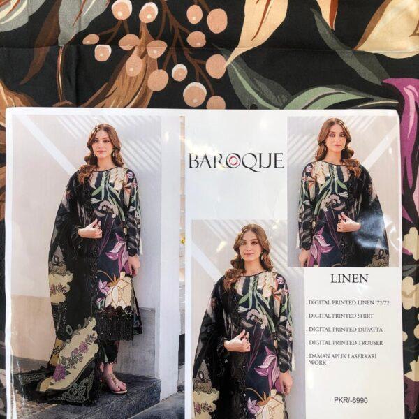 CRIMSON BAROQUE ZAINAB CHOTTANI AFROZEH DIGITAL PRINTED LINEN 3PC SUIT DESIGN NO 9