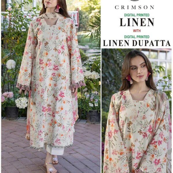 Vol 404 Iznik Nureh Baroque Premium Digital Printed Linen 3 Piece Suit Women Collection Design No 9