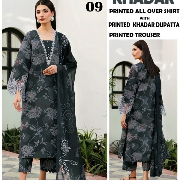 VOL 411 BAROQUE PRINTED KHADDAR 3 PIECE SUIT WOMEN COLLECTION DESIGN NO 9