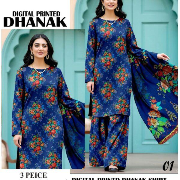418- Volume Baroque Digital Printed Dhanak 3pc Dresses Women Collection Design No 1