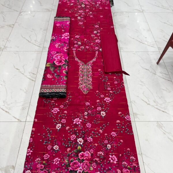 Safa Marwa Original Brand Winter Collection Bana Dora Tarkashi Linen 3 Piece Suit Women Dresses Design No 11