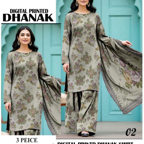 418- Volume Baroque Digital Printed Dhanak 3pc Dresses Women Collection Design No 2