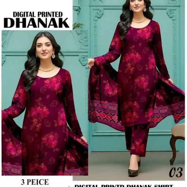 418- Volume Baroque Digital Printed Dhanak 3pc Dresses Women Collection Design No 3