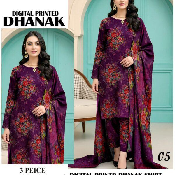 418- Volume Baroque Digital Printed Dhanak 3pc Dresses Women Collection Design No 5