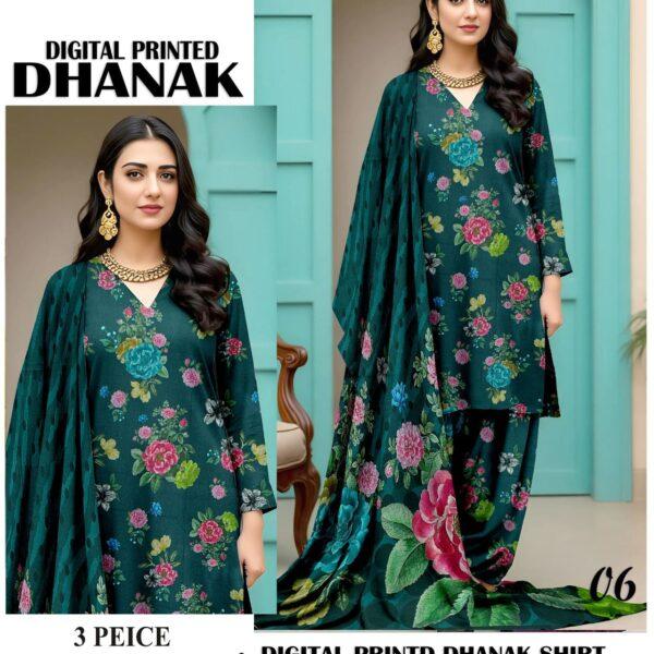 418- Volume Baroque Digital Printed Dhanak 3pc Dresses Women Collection Design No 6