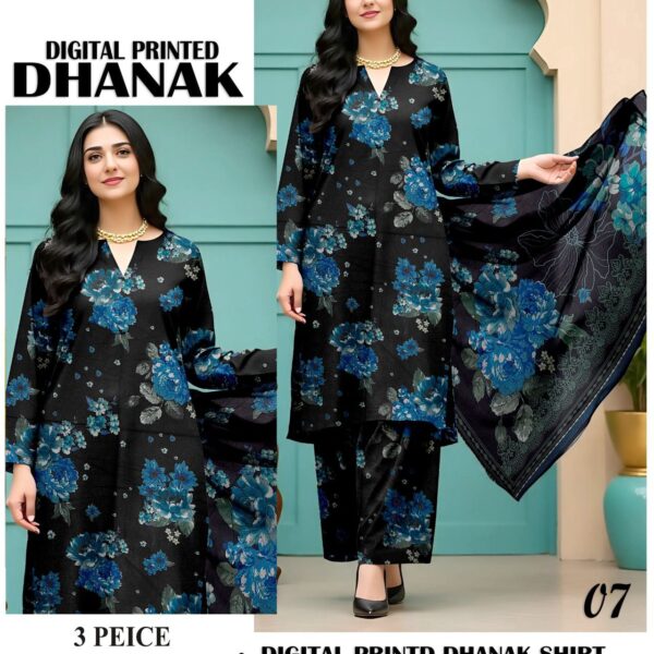 418- Volume Baroque Digital Printed Dhanak 3pc Dresses Women Collection Design No 7