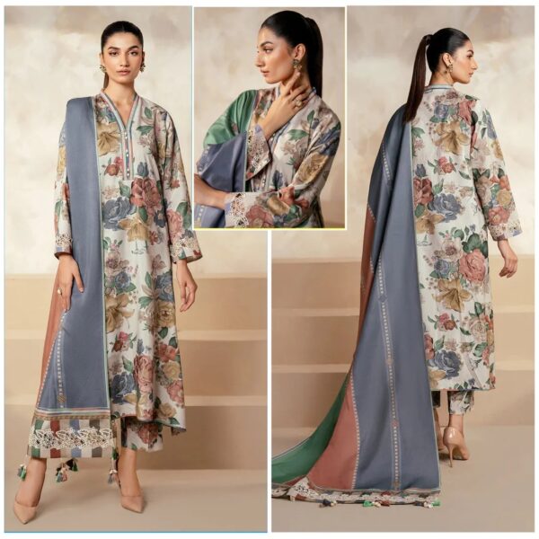 Vol-422 Baroque Digital Printed Dhanak 3pc Dresses - Women Wear Design No 3