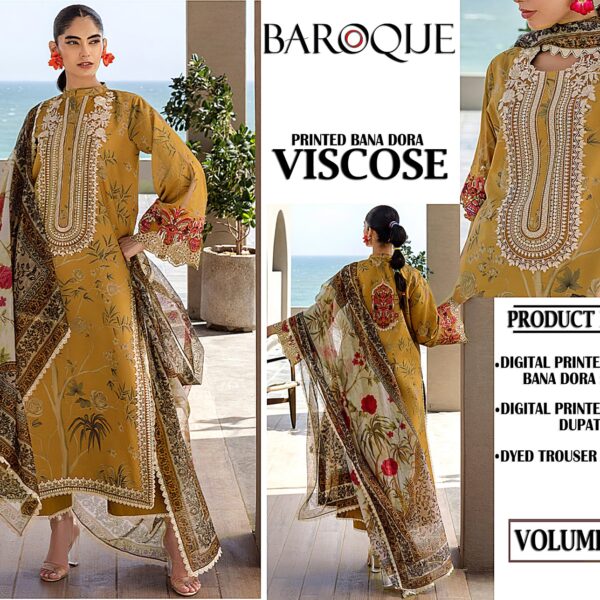 Vol-416 Baroque Printed Bana Dora Viscose 3pc Dresses - Women Wear Design No. 3