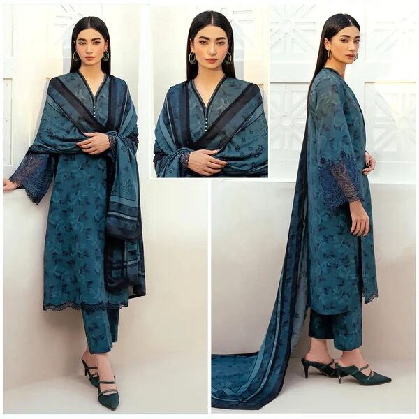 Vol-422 Baroque Digital Printed Dhanak 3pc Dresses - Women Wear Design No 6