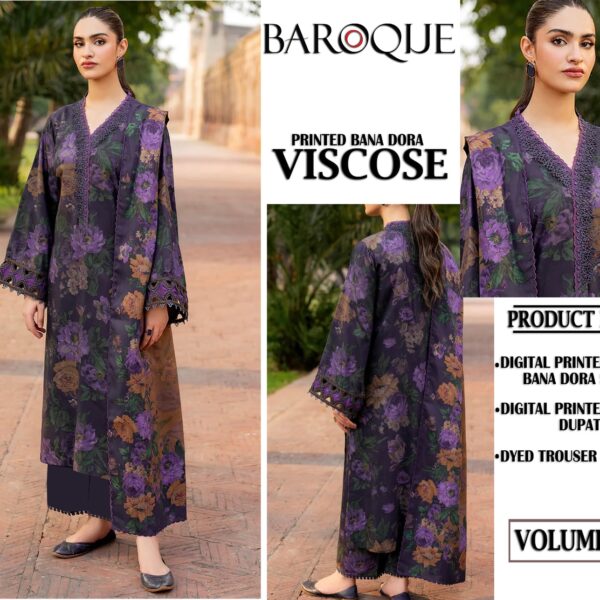 Vol-416 Baroque Printed Bana Dora Viscose 3pc Dresses - Women Wear Design No. 7