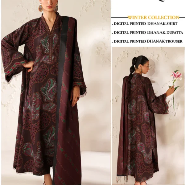 Vol-419 Baroque Dhanak Digital Printed 3PC Dresses -Women Wear Design No. 7