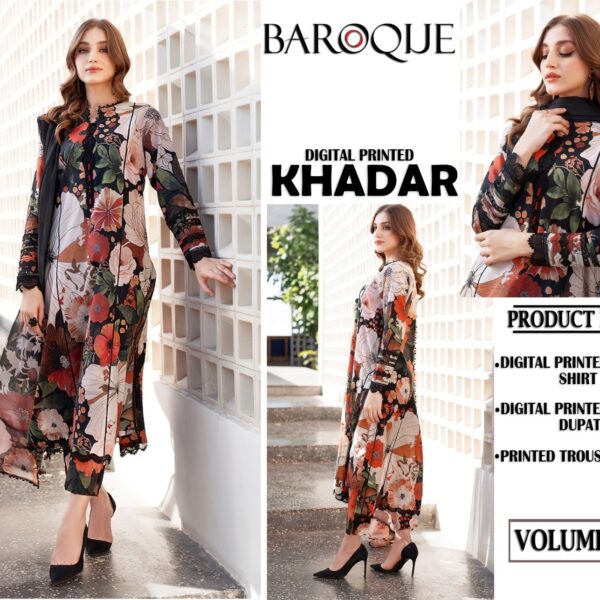 Vol-421 Baroque Khaddar Digital Printed 3PC Dresses - Women Wear Design No. 9