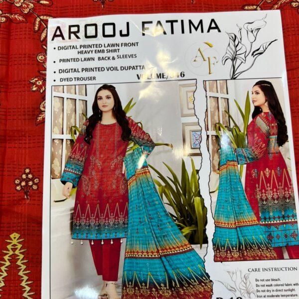 Vol-346 Arooj Fatima Original Brand Embroidered Lawn 3pc Dresses Women Wear - Design No. 10
