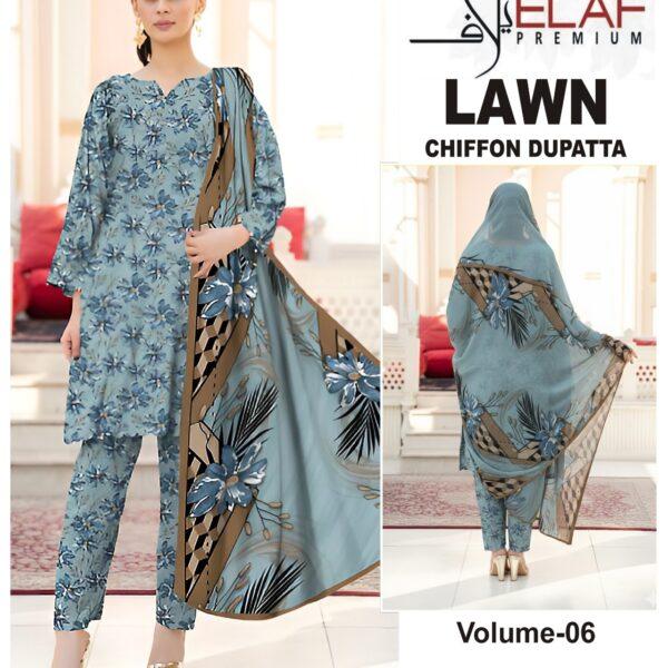 Vol-06 Elaf Premium Printed Lawn 3 Piece Dresses - Women Wear Design No. 17