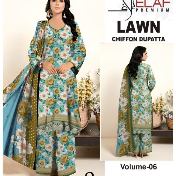 Vol-06 Elaf Premium Printed Lawn 3 Piece Dresses - Women Wear Design No. 18