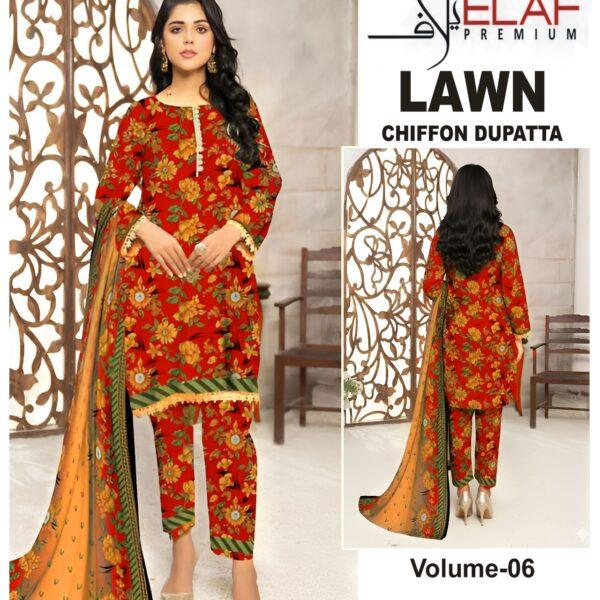 Vol-06 Elaf Premium Printed Lawn 3 Piece Dresses - Women Wear Design No. 2