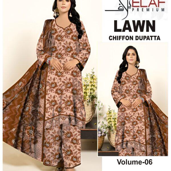 Vol-06 Elaf Premium Printed Lawn 3 Piece Dresses - Women Wear Design No. 3