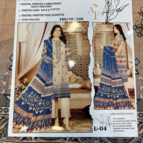 Vol-346 Arooj Fatima Original Brand Embroidered Lawn 3pc Dresses Women Wear - Design No. 4