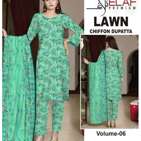 Vol-06 Elaf Premium Printed Lawn 3 Piece Dresses - Women Wear Design No. 5