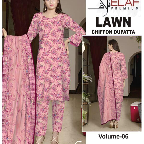 Vol-06 Elaf Premium Printed Lawn 3 Piece Dresses - Women Wear Design No. 6