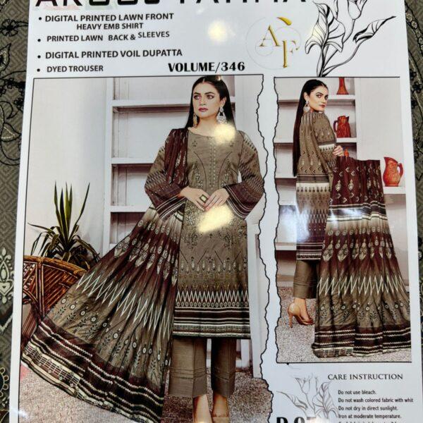 Vol-346 Arooj Fatima Original Brand Embroidered Lawn 3pc Dresses Women Wear - Design No. 7