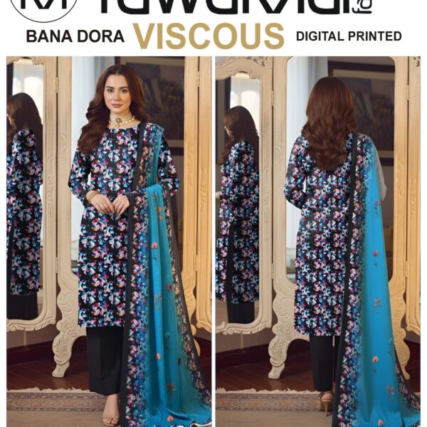 Vol-424 Tawakkal Digital Printed Bana Dora Viscose 3PC Dresses - Women Wear Design No. 3
