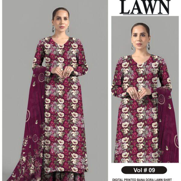 Vol-09 Sapphire Digital Printed Bana Dora Lawn 3pc Dresses - Women Wear Design No. 10