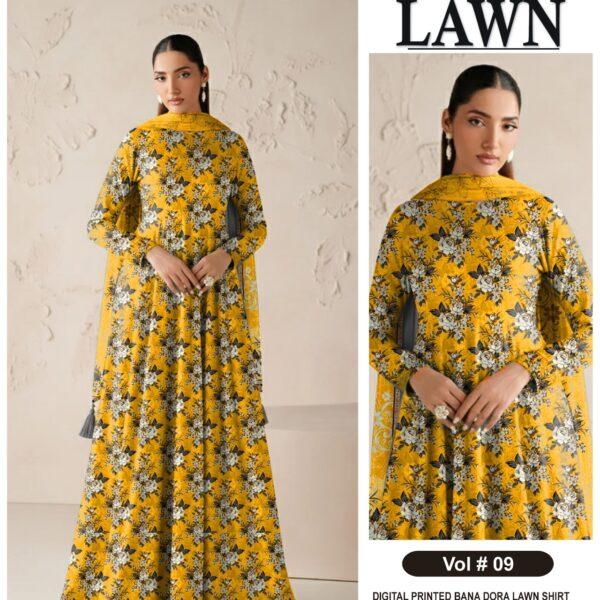 Vol-09 Sapphire Digital Printed Bana Dora Lawn 3pc Dresses - Women Wear Design No. 12