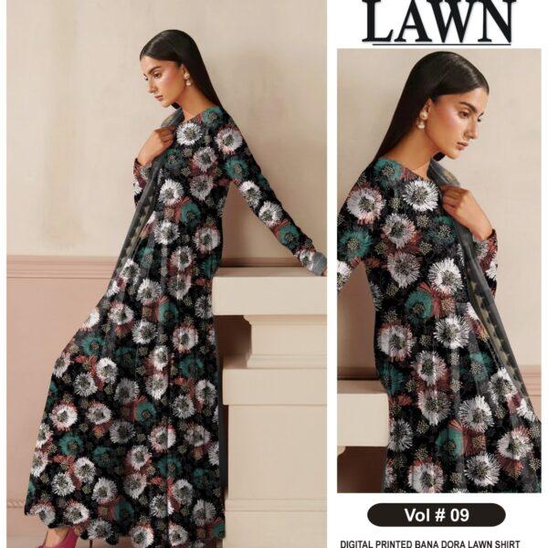 Vol-09 Sapphire Digital Printed Bana Dora Lawn 3pc Dresses - Women Wear Design No. 13