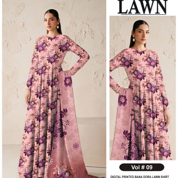 Vol-09 Sapphire Digital Printed Bana Dora Lawn 3pc Dresses - Women Wear Design No. 14