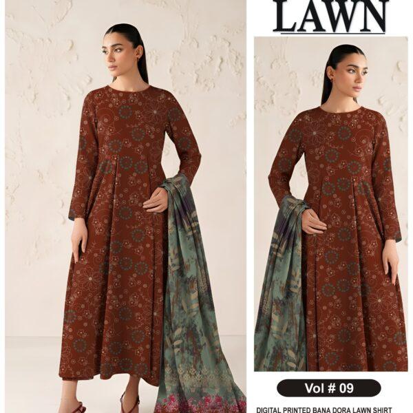 Vol-09 Sapphire Digital Printed Bana Dora Lawn 3pc Dresses - Women Wear Design No. 15